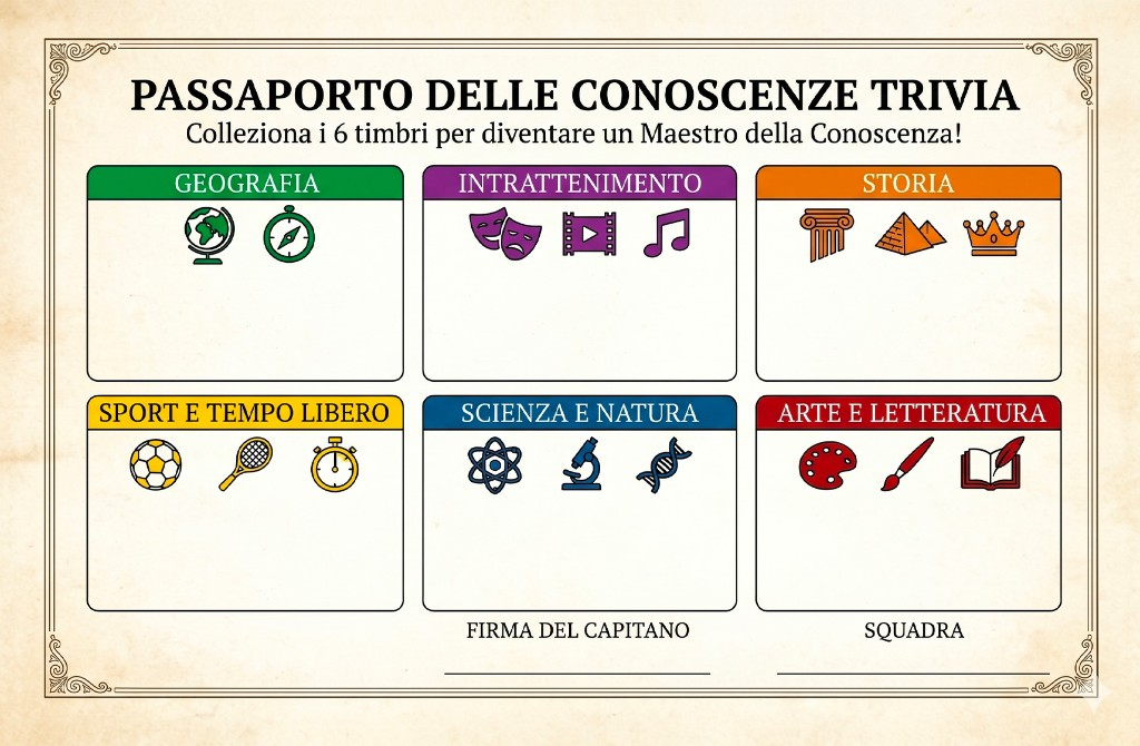 Passaporto delle conoscenze Trivia con i sei temi